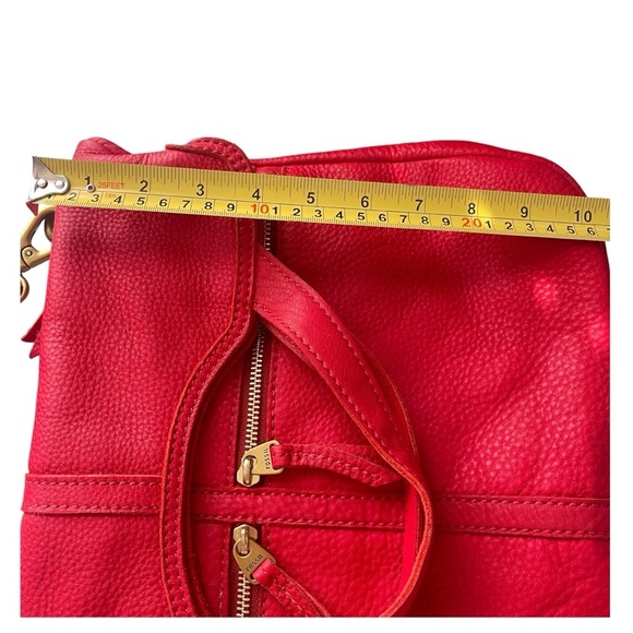 Fossil Erin Red Leather Foldover Crossbody Tote Bag Pockets Adjustable Strap - Picture 8 of 12